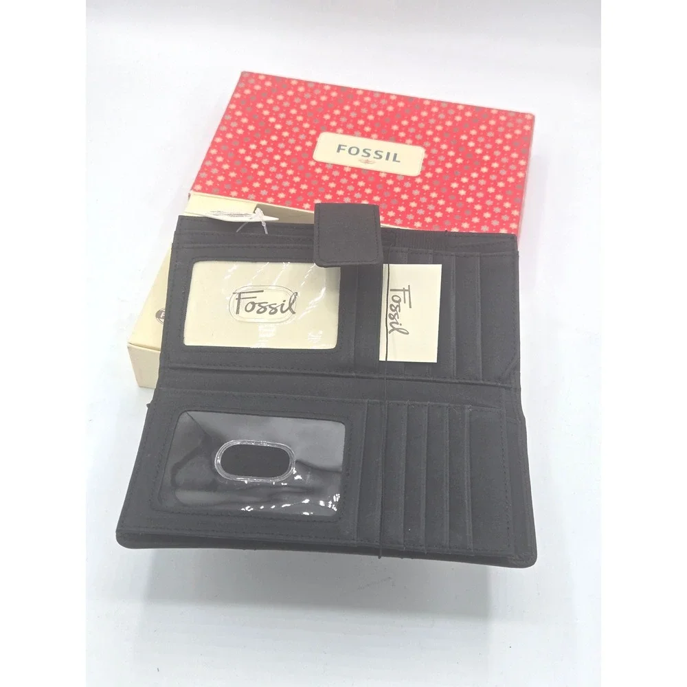Fossil Black Leather Checkbook‎ Clutch/Wallet - NWT